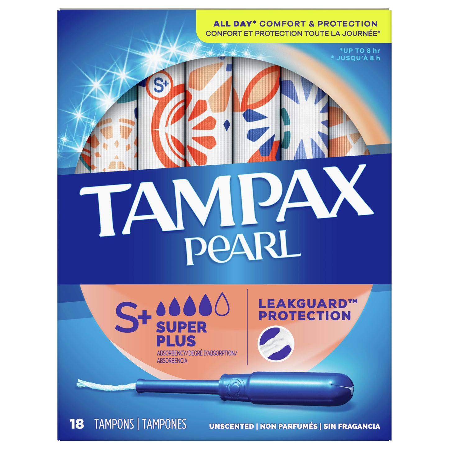 Tampax Pearl Tampons, with LeakGuard Braid, Super Plus Absorbency, Unscented, 18 Count