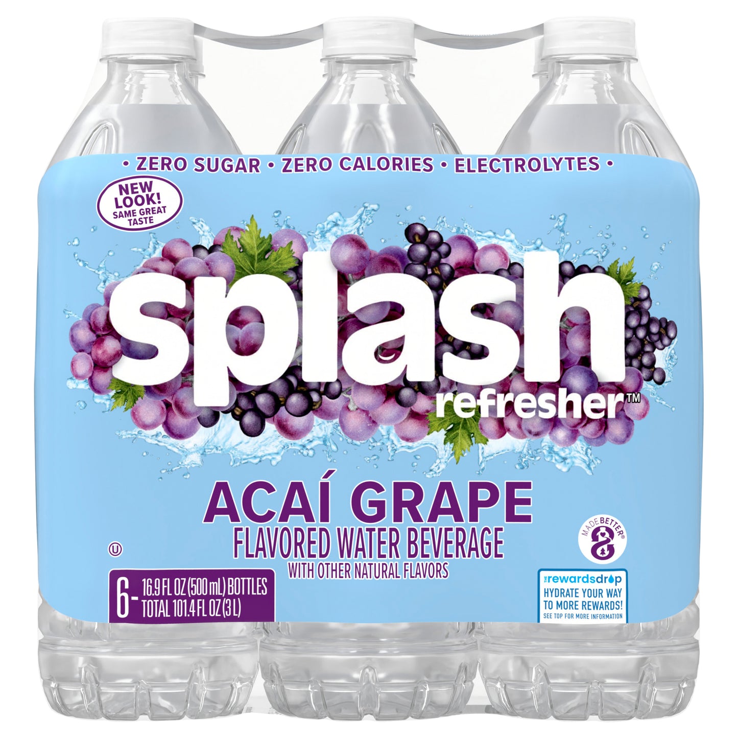 Splash Refresher Acai Grape Flavored Water, 16.9 fl oz, 6 Pack
