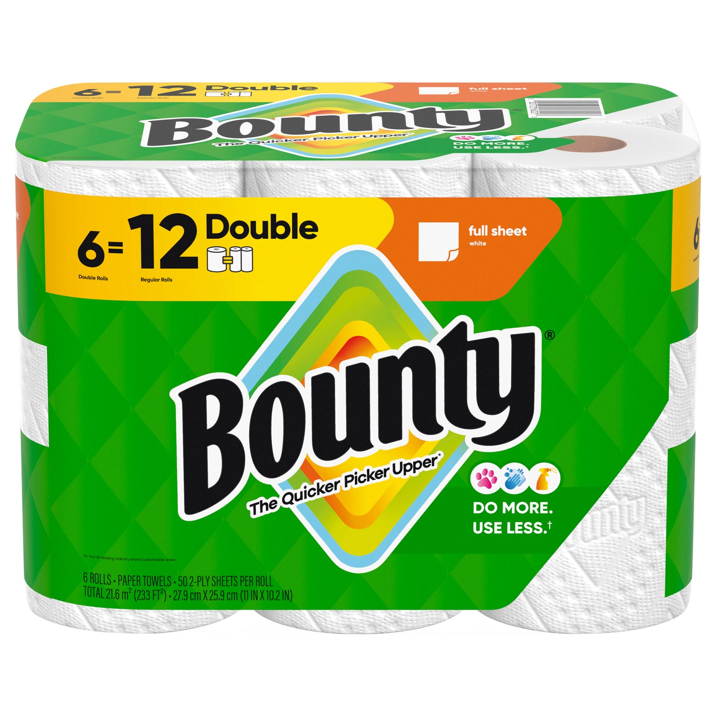 Bounty Paper Towels Full Sheet White, 6 Double Rolls, 50 Sheets Per Roll