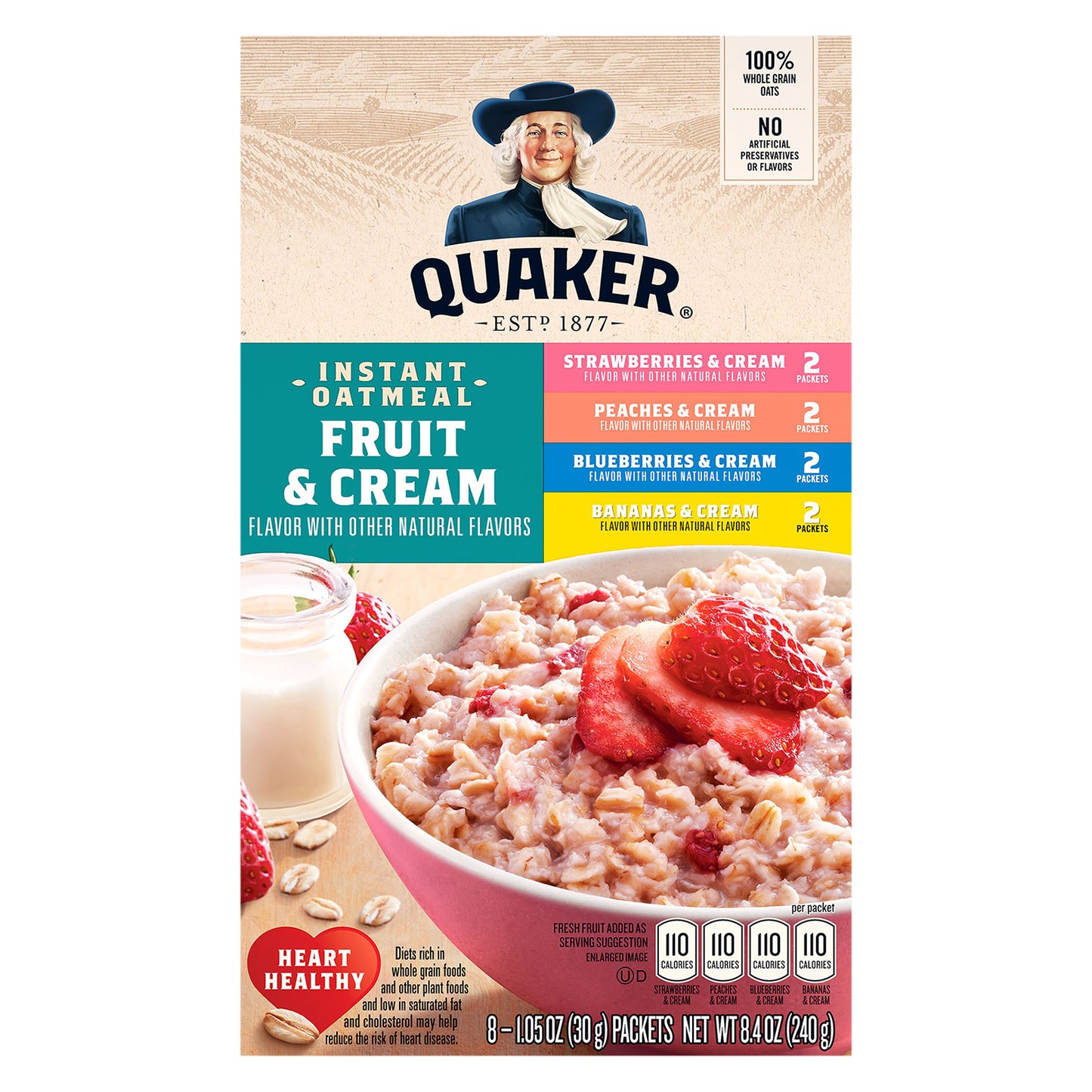 Quaker Instant Oatmeal Fruit & Cream Variety 1.05 Oz 8 Count