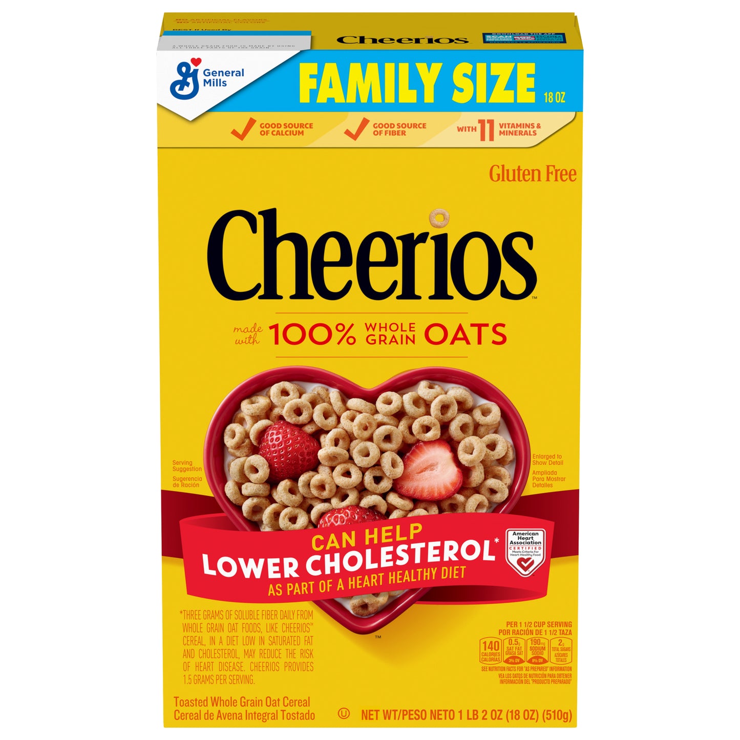 Cheerios, Heart Healthy Gluten Free Breakfast Cereal, Family Size, 18 oz