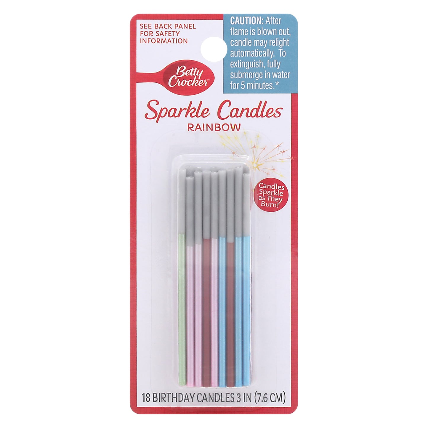 Betty Crocker 3 Inch Rainbow Sparkle Candles 18 ea