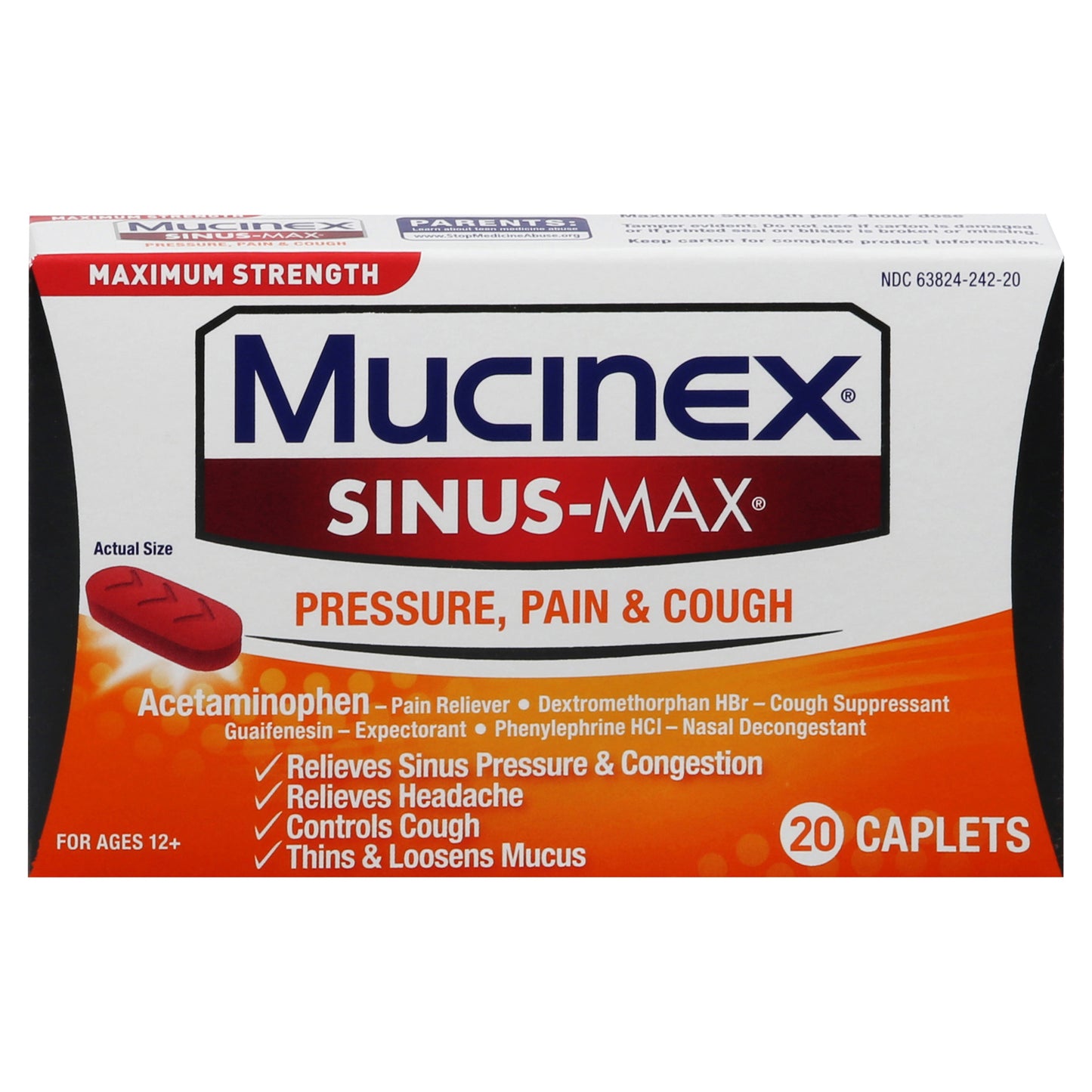 Mucinex Sinus-Max Maximum Strength Pressure, Pain & Cough 20 Caplets