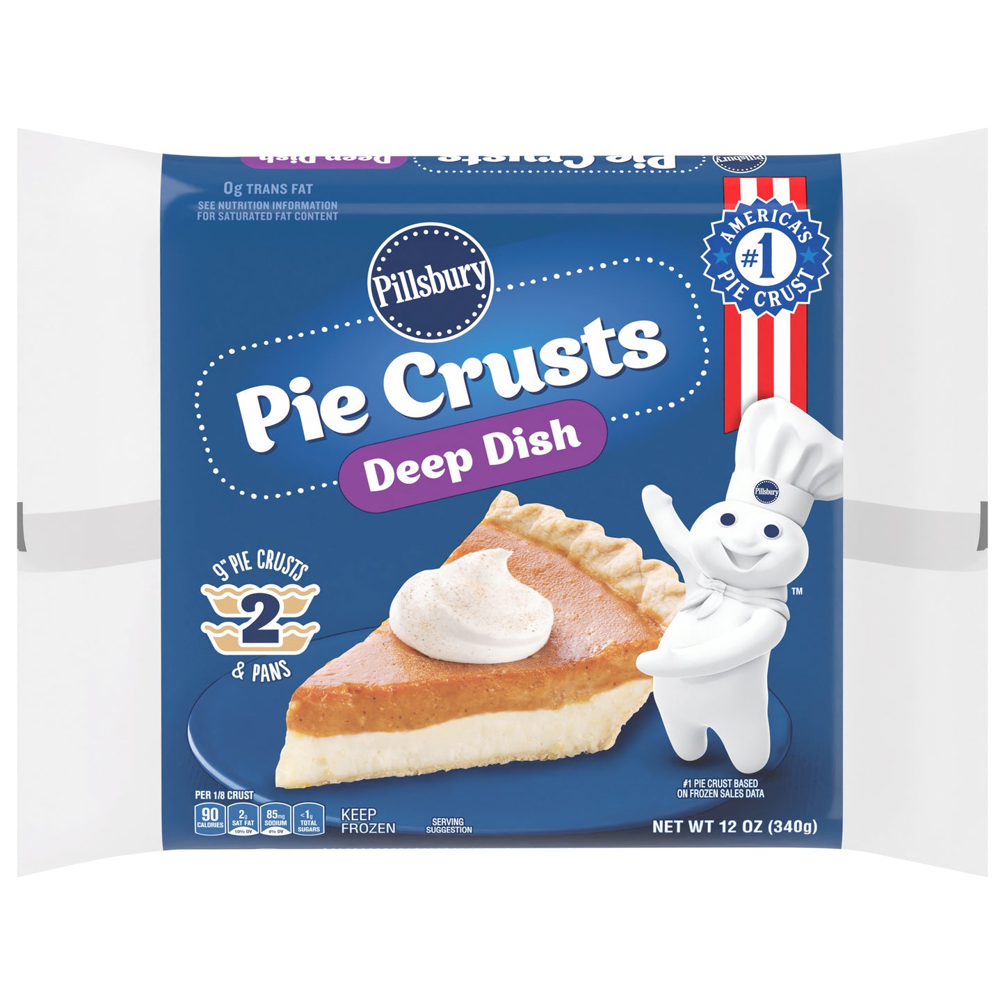 Pillsbury Frozen Pie Crust, Deep Dish, Two 9-Inch Pie Crusts & Pans, 2 ct, 12 oz