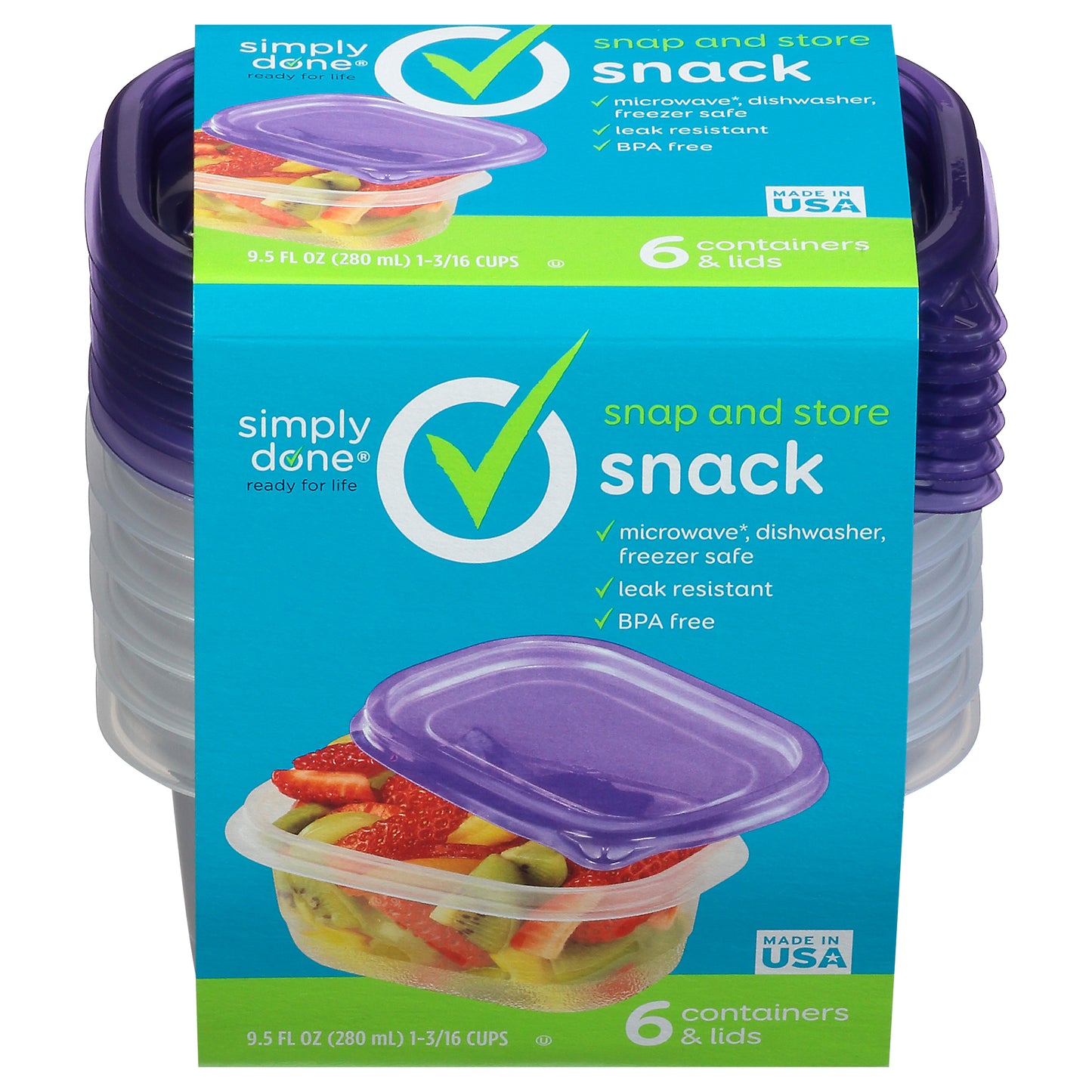 Simply Done 9.5 Ounce Snack Containers & Lids 1 ea