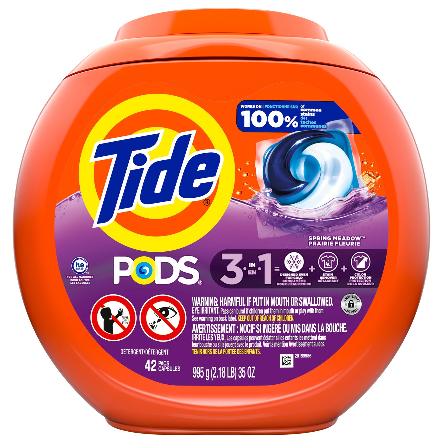 Tide PODS Liquid Laundry Detergent Soap Pacs, HE Compatible, 42 Count, Powerful 3-in-1 Clean in one Step, Spring Meadow Scent
