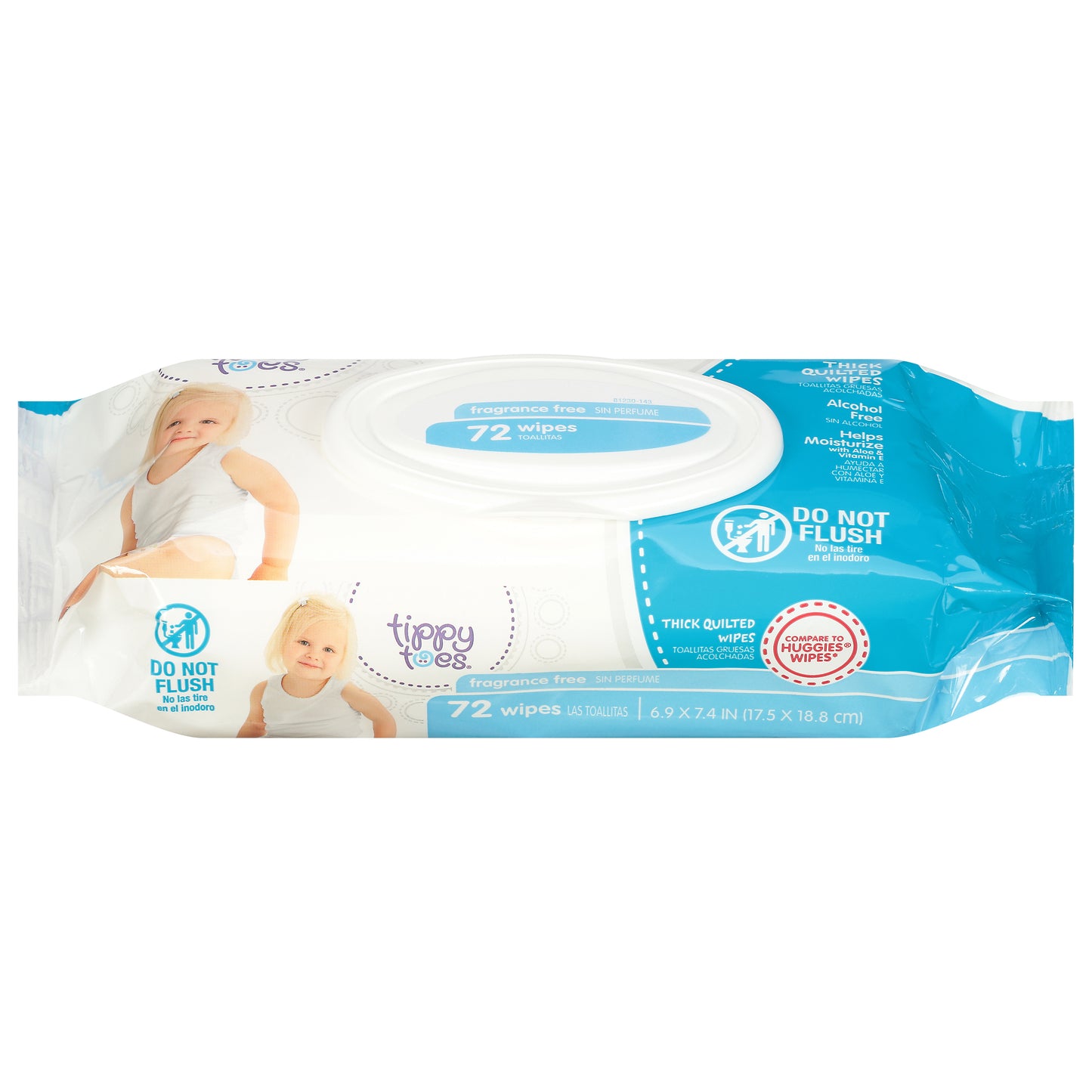 Tippy Toes Thick Quilted Fragrance Free Wipes 72 ea