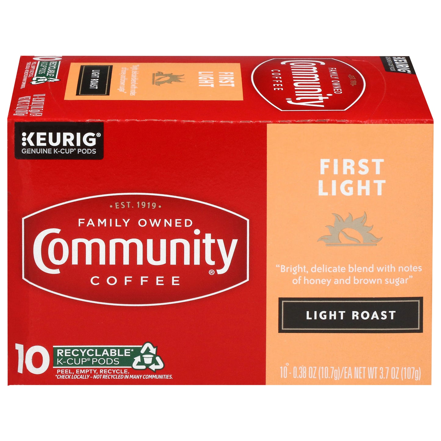 Community Coffee Light Roast First Light Coffee 10 - 0.38 oz K-Cup Pods