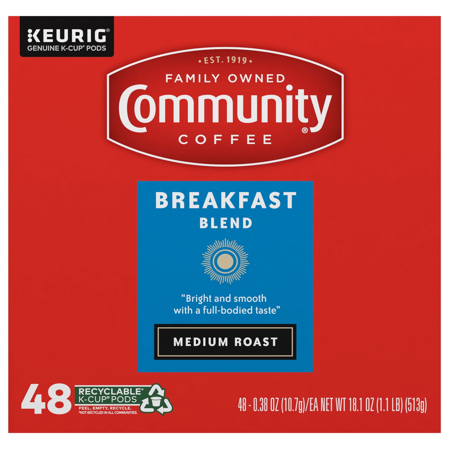 Community Coffee Breakfast Blend Medium Roast Single Serve 48 ct Box