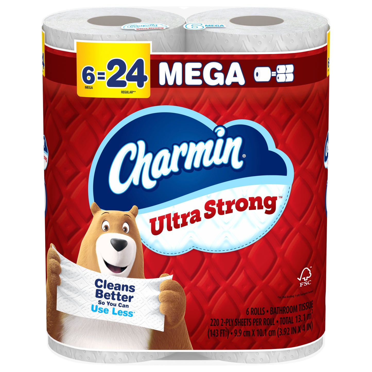 Charmin Ultra Strong Toilet Paper 6 Mega Rolls, 220 Sheets Per Roll