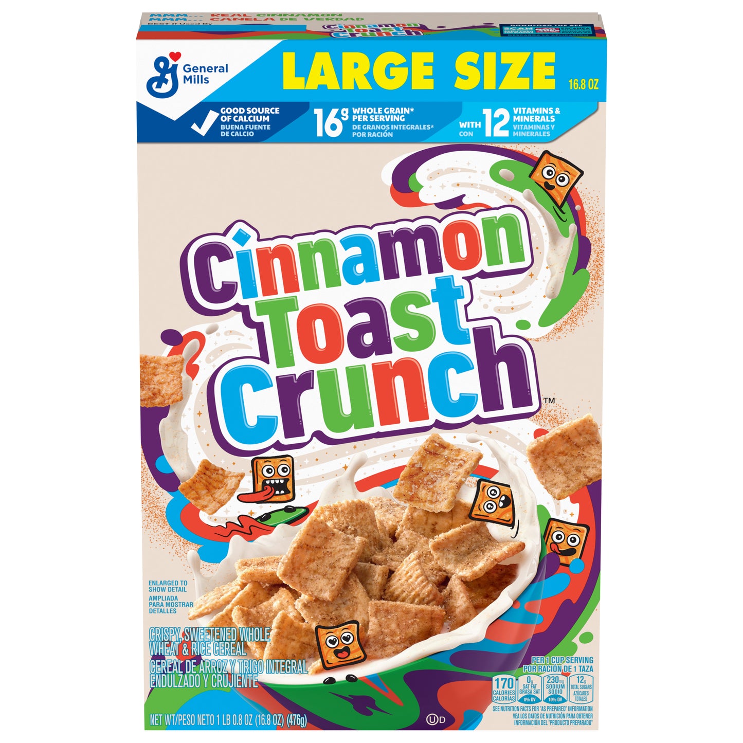 Cinnamon Toast Crunch Breakfast Cereal, Crispy Cinnamon Cereal, Large Size, 16.8 oz Cereal Box