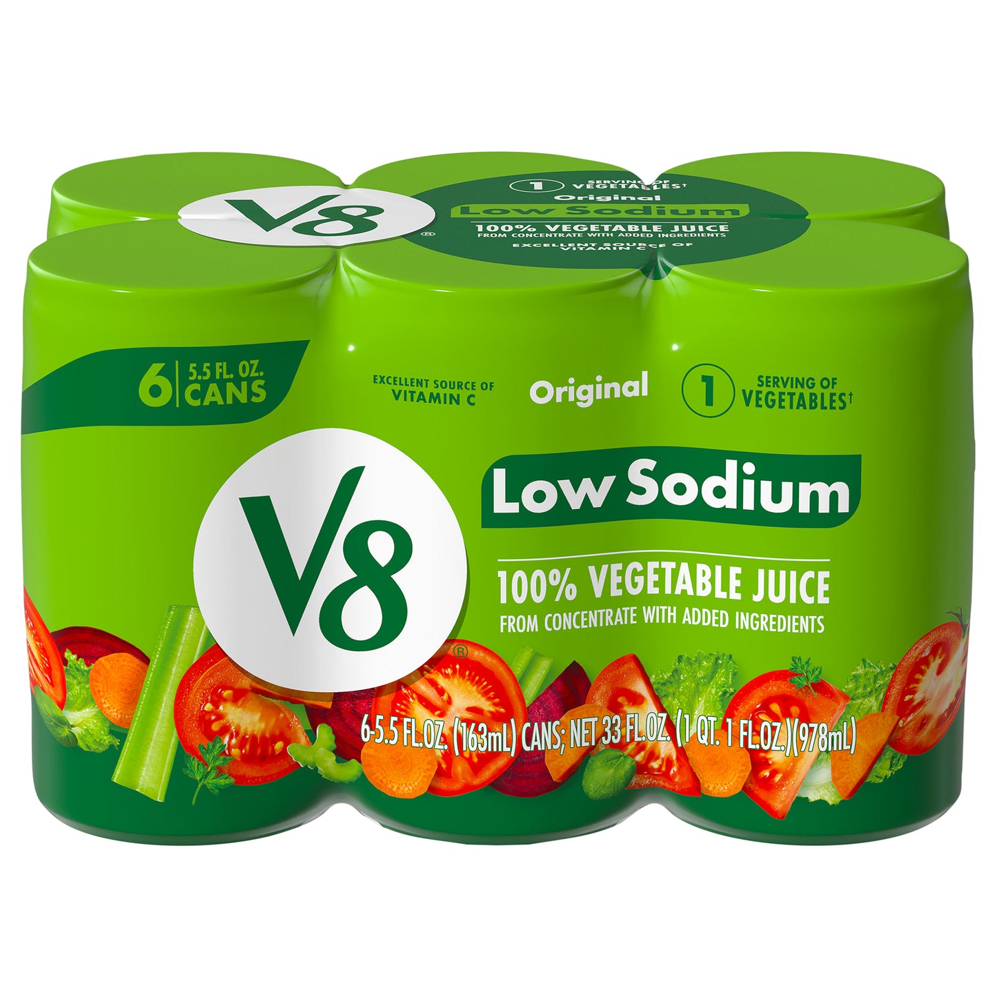 V8 Low Sodium Original 100% Vegetable Juice 6 - 5.5 fl oz Cans