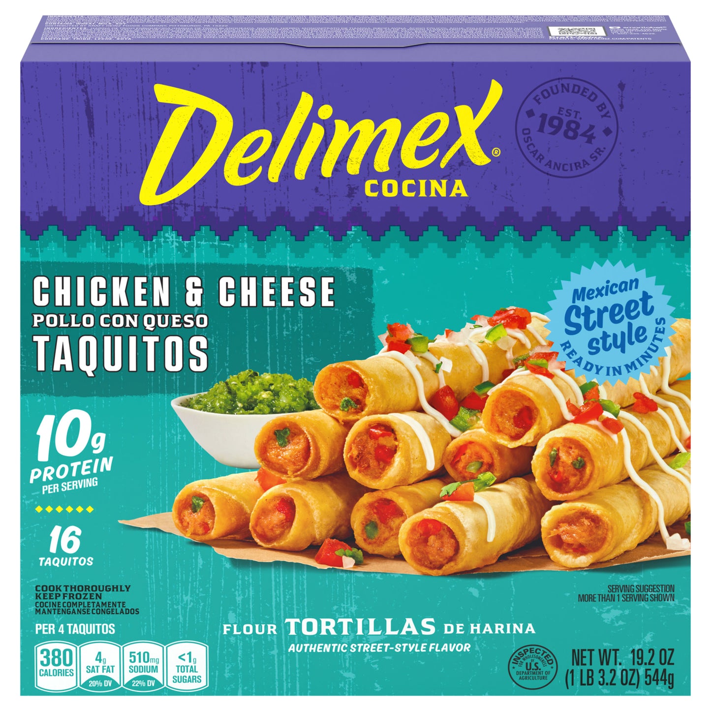 Delimex Chicken & Cheese Taquitos Frozen Snacks, 16 ct Box
