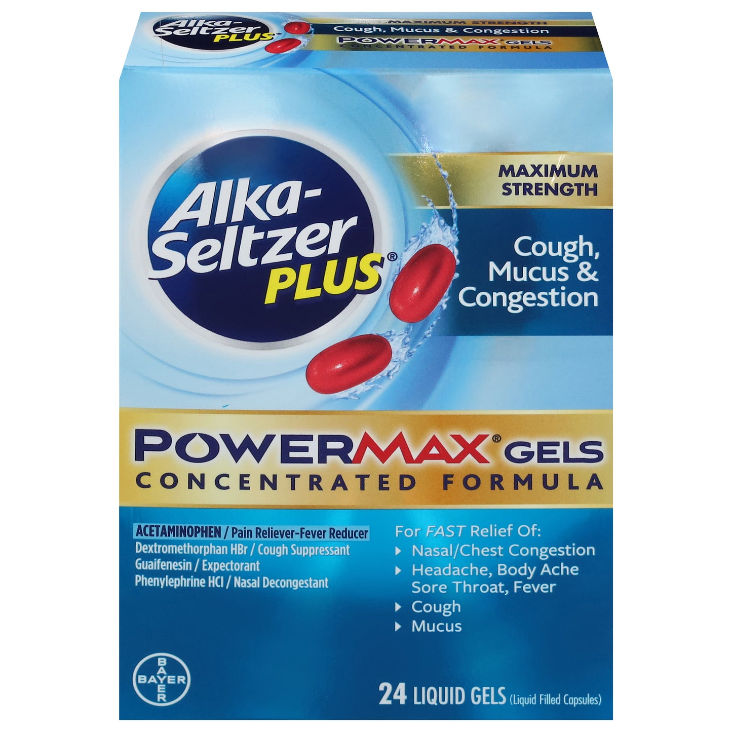 Alka-Seltzer Plus PowerMax Gels Maximum Strength Cough, Mucus & Congestion 24 Liquid Gels