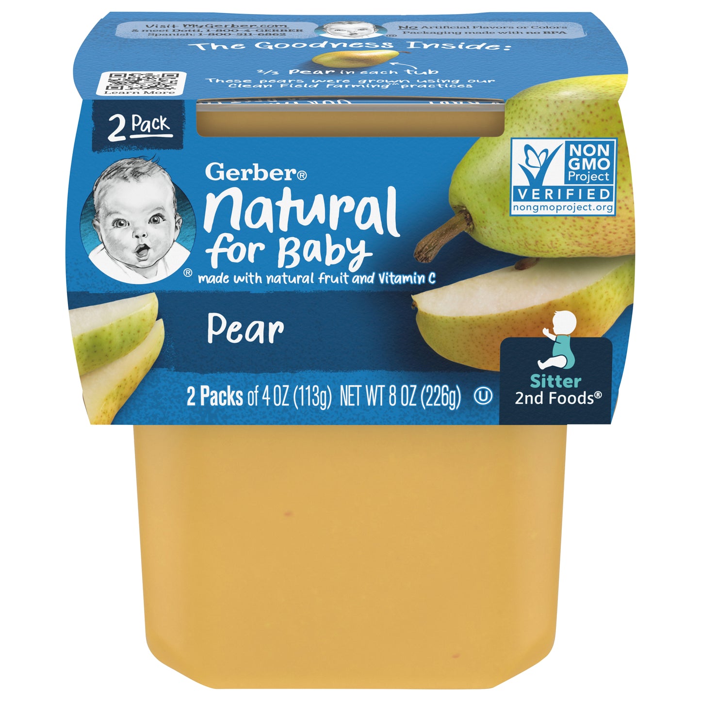 Gerber 2nd Foods Natural for Baby Pear Baby Food, 4 oz. Tubs, 2 Count