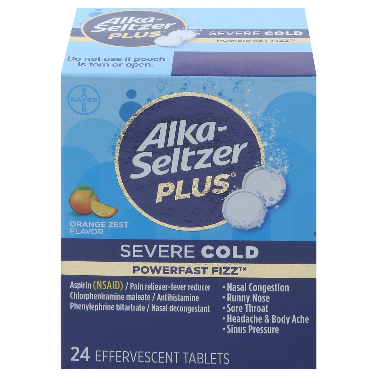 Alka-Seltzer Plus PowerFast Fizz Orange Zest Flavor Severe Cold 24 Effervescent Tablets