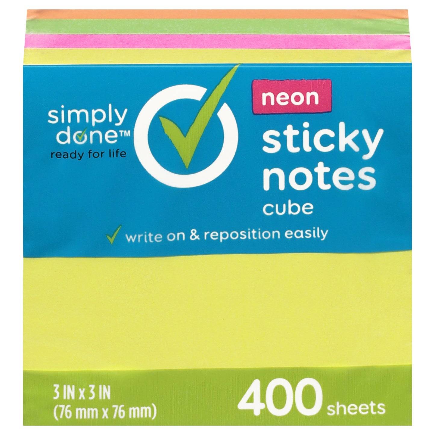 Simply Done Neon Cube Sticky Notes 400 Each