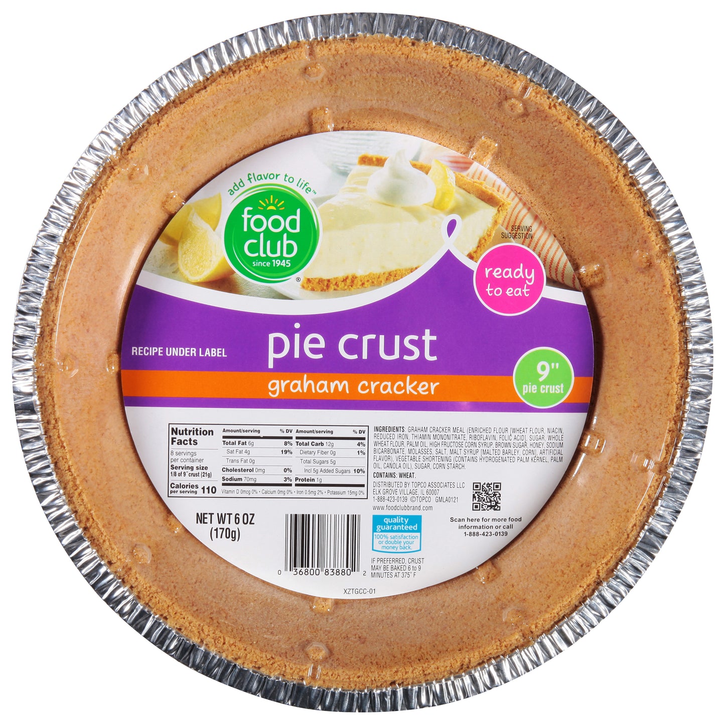 Food Club 9 Inch Graham Cracker Pie Crust 6 oz