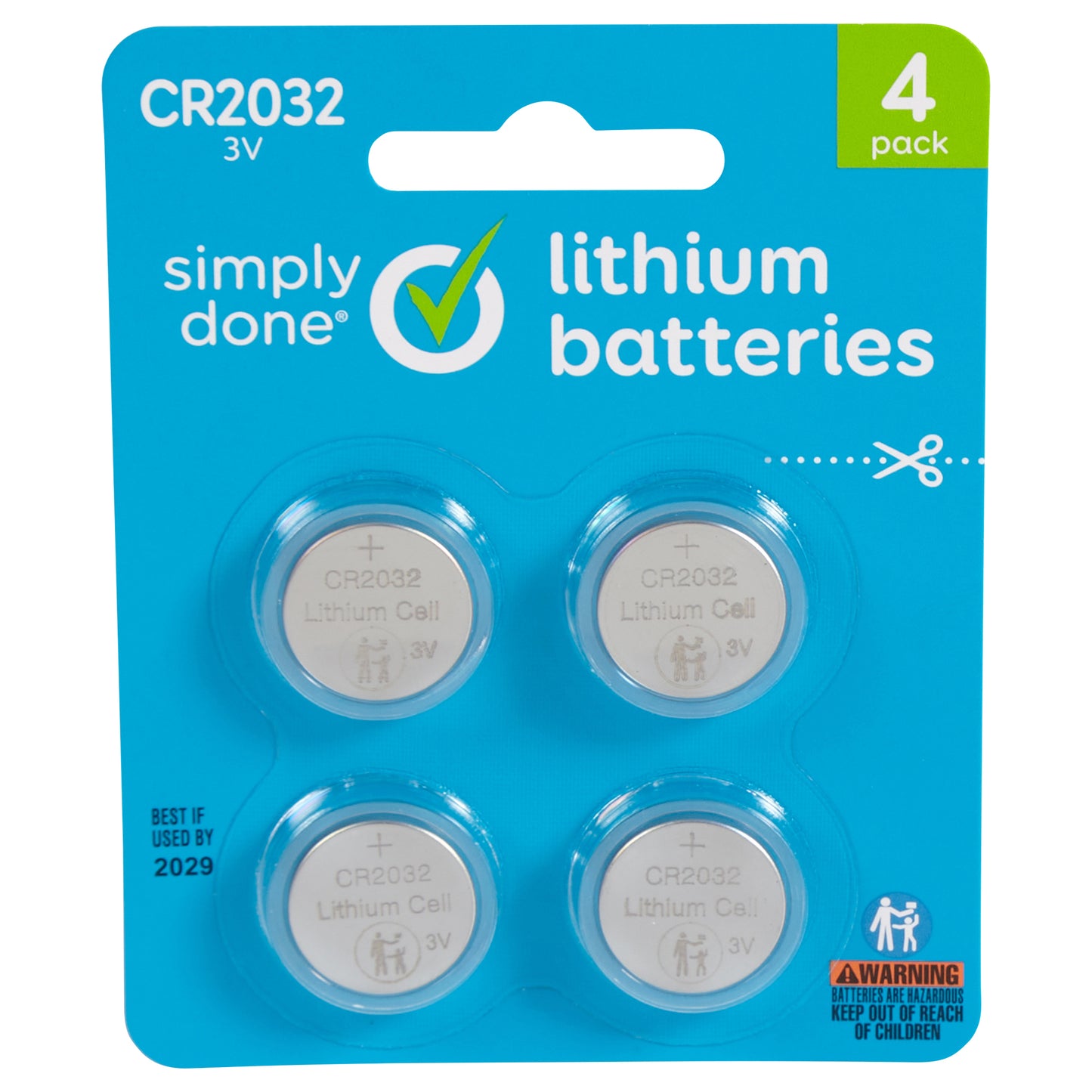 Simply Done CR2032 3V Lithium Batteries 4 ea