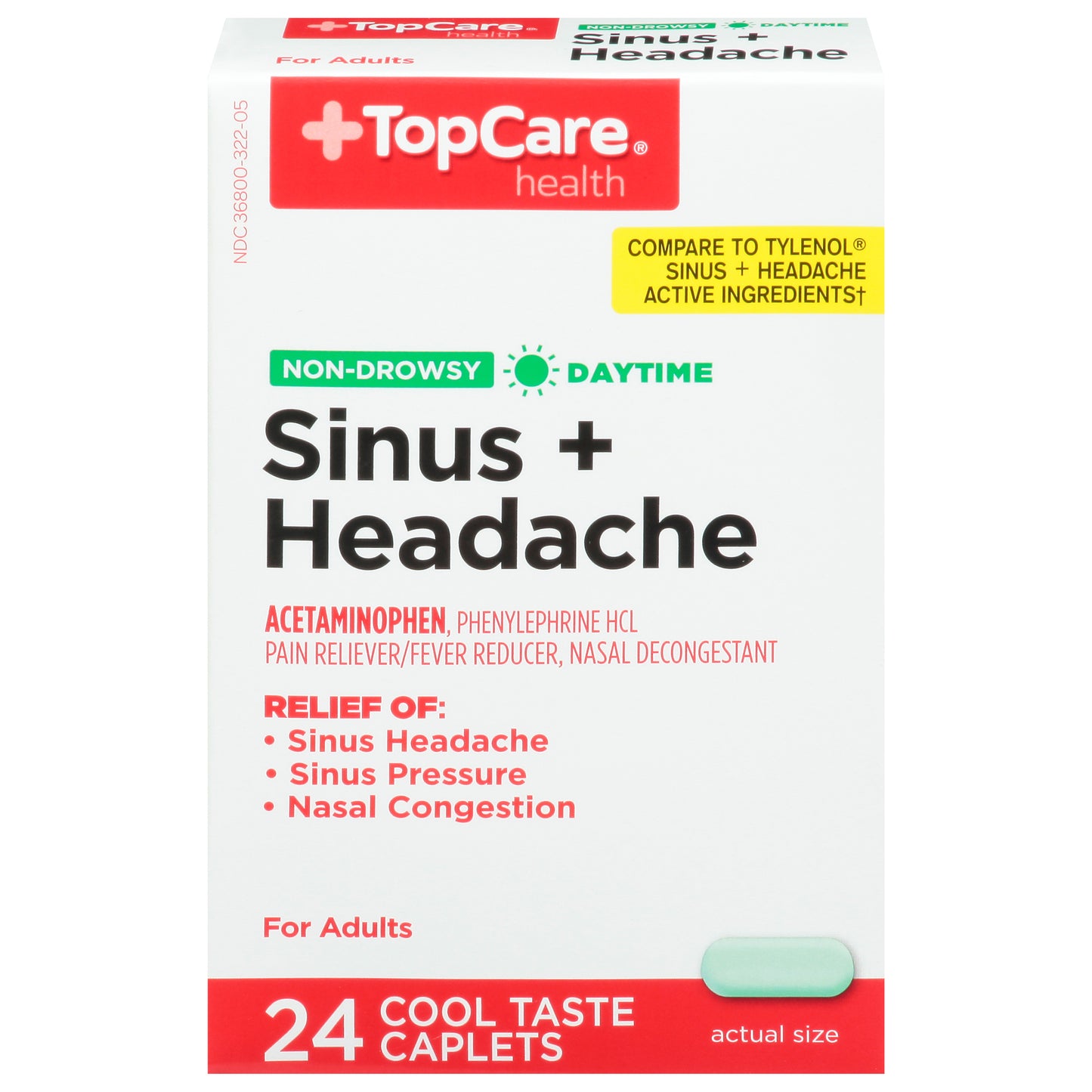 TopCare Health Daytime Non-Drowsy Sinus + Headache 24 Caplets