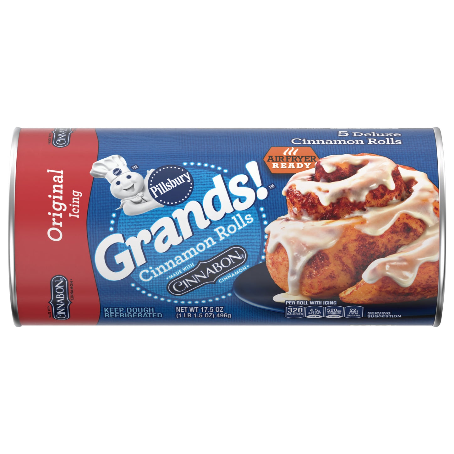 Pillsbury Grands! Cinnamon Rolls with Cinnabon Cinnamon and Original Icing, Refrigerated Canned Pastry Dough, 5 ct., 17.5 oz.