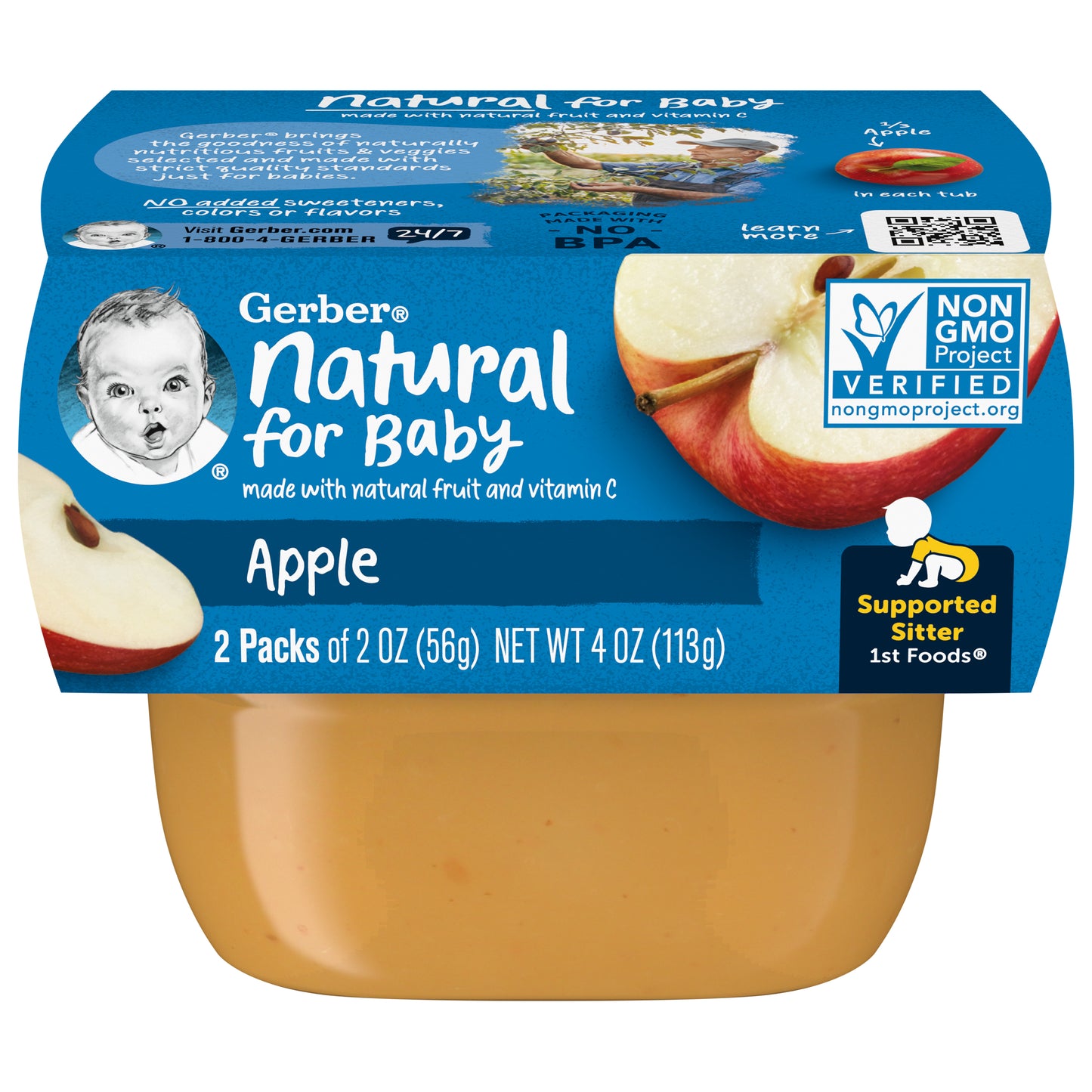 Gerber 1st Foods Natural for Baby Apple Baby Food, 2-2 oz. Tubs