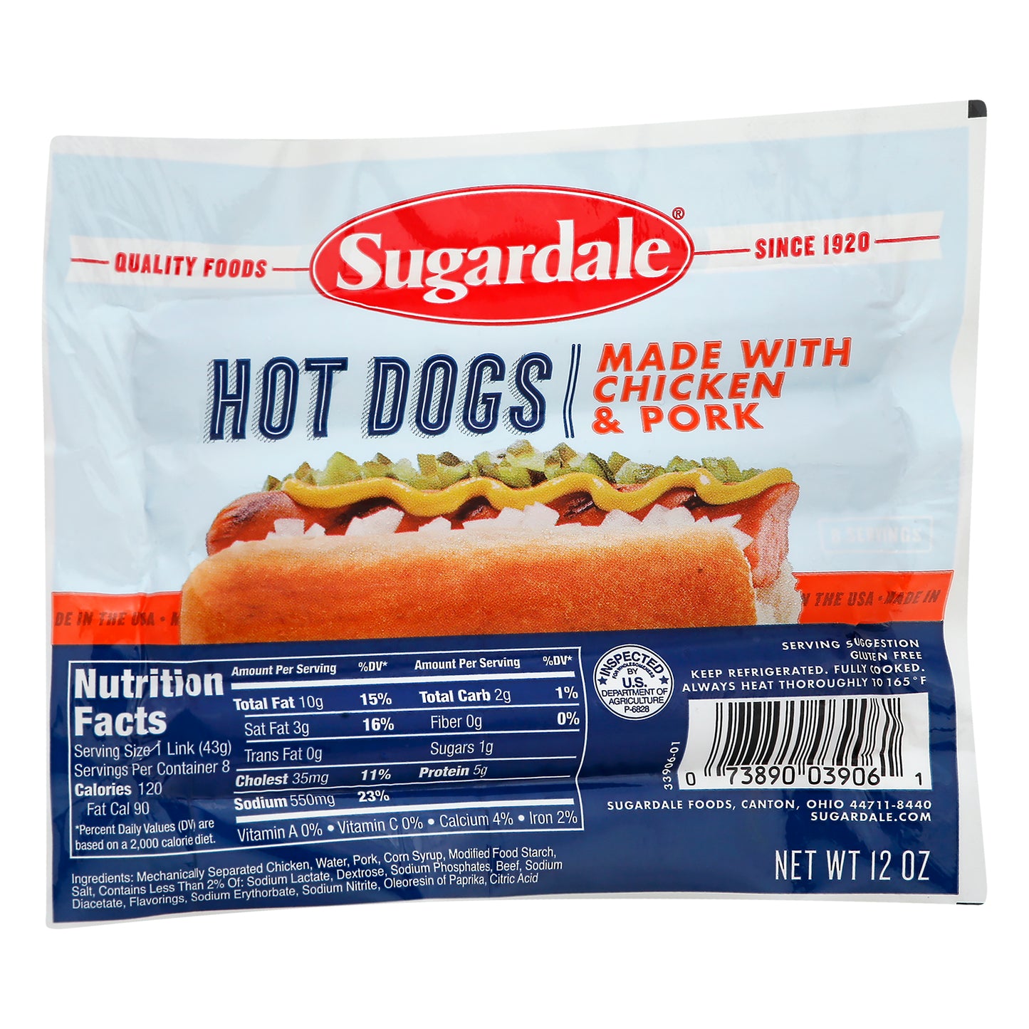 Sugardale Chicken & Pork Hot Dogs 12 oz