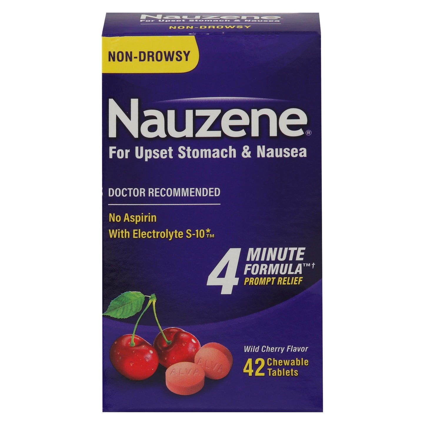 Nauzene Non-Drowsy Wild Cherry Flavor Upset Stomach & Nausea 42 Chewable Tablets