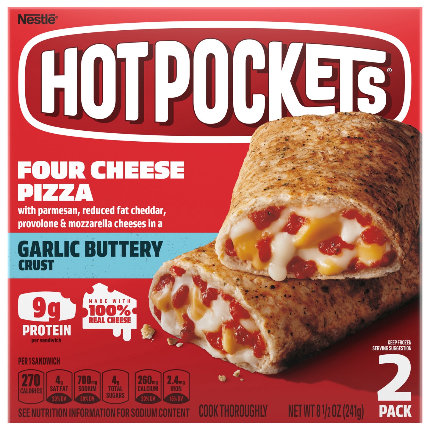 Hot Pockets Four Cheese Pizza Frozen Snacks in a Garlic Buttery Crust, Pizza Snacks, 2 Count Frozen Sandwiches 8.5 oz.