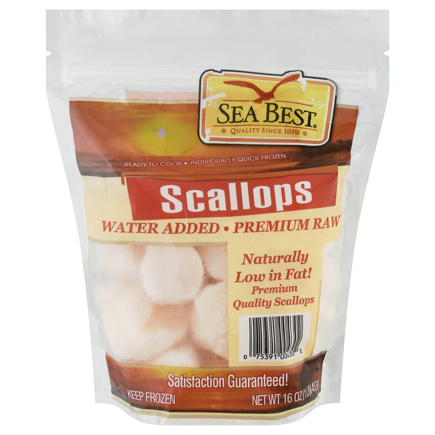 Sea Best Water Added Premium Raw Scallops 16 oz Bag