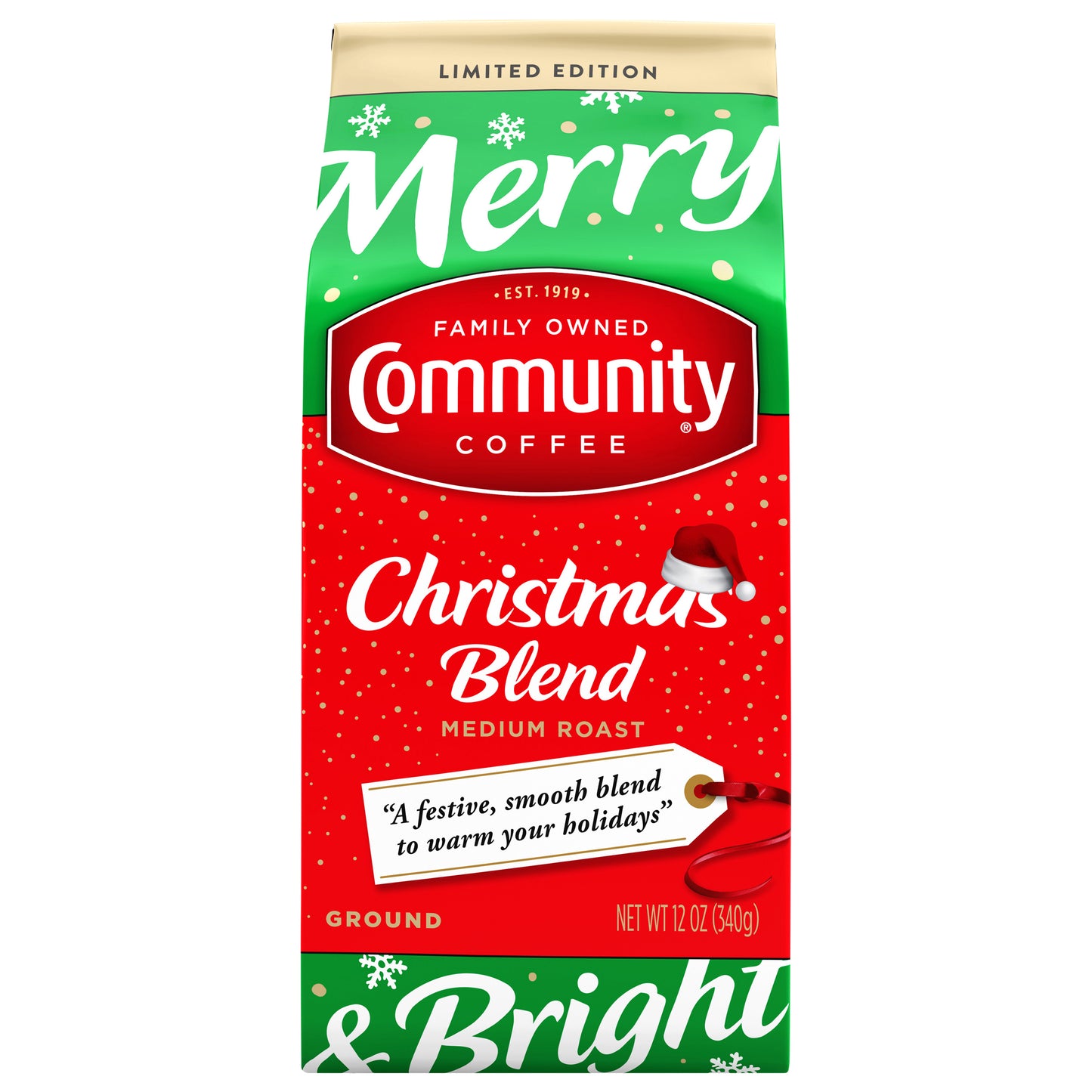 Community Coffee Christmas Blend Medium Roast Ground 12 oz Gable Top