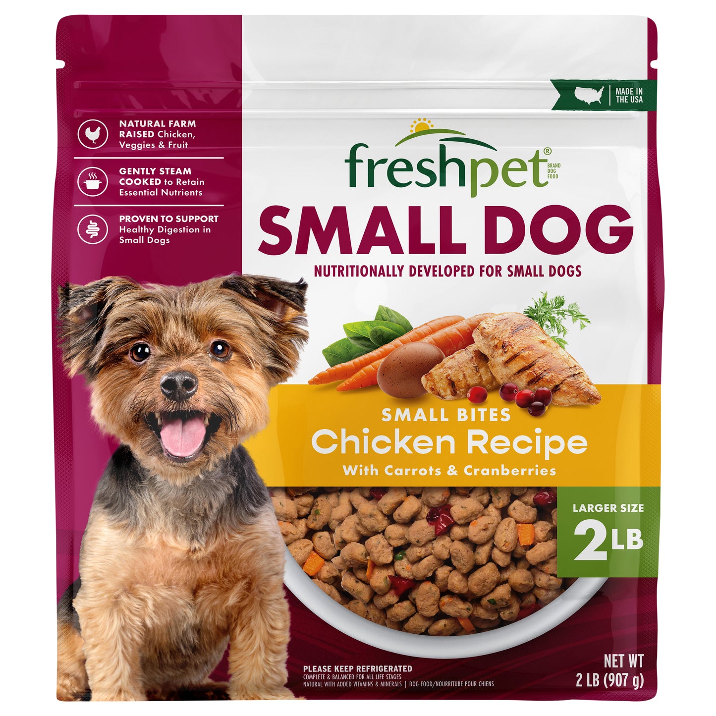 Freshpet Healthy & Natural Grain Free Small Dogs/Breeds Dog Food, Fresh Chicken Recipe, 2lb
