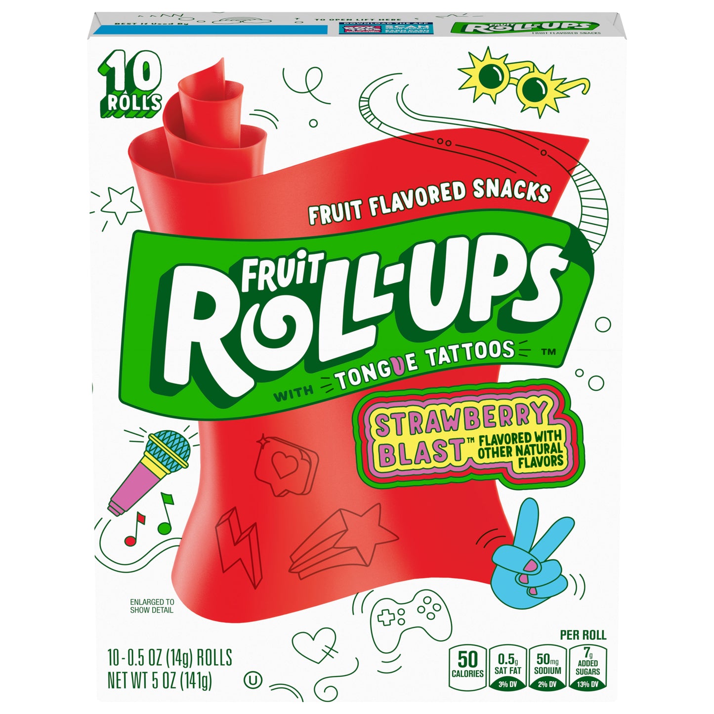 Fruit Roll-Ups Fruit Flavored Snacks, Strawberry Blast, 0.5 oz, 10 ct