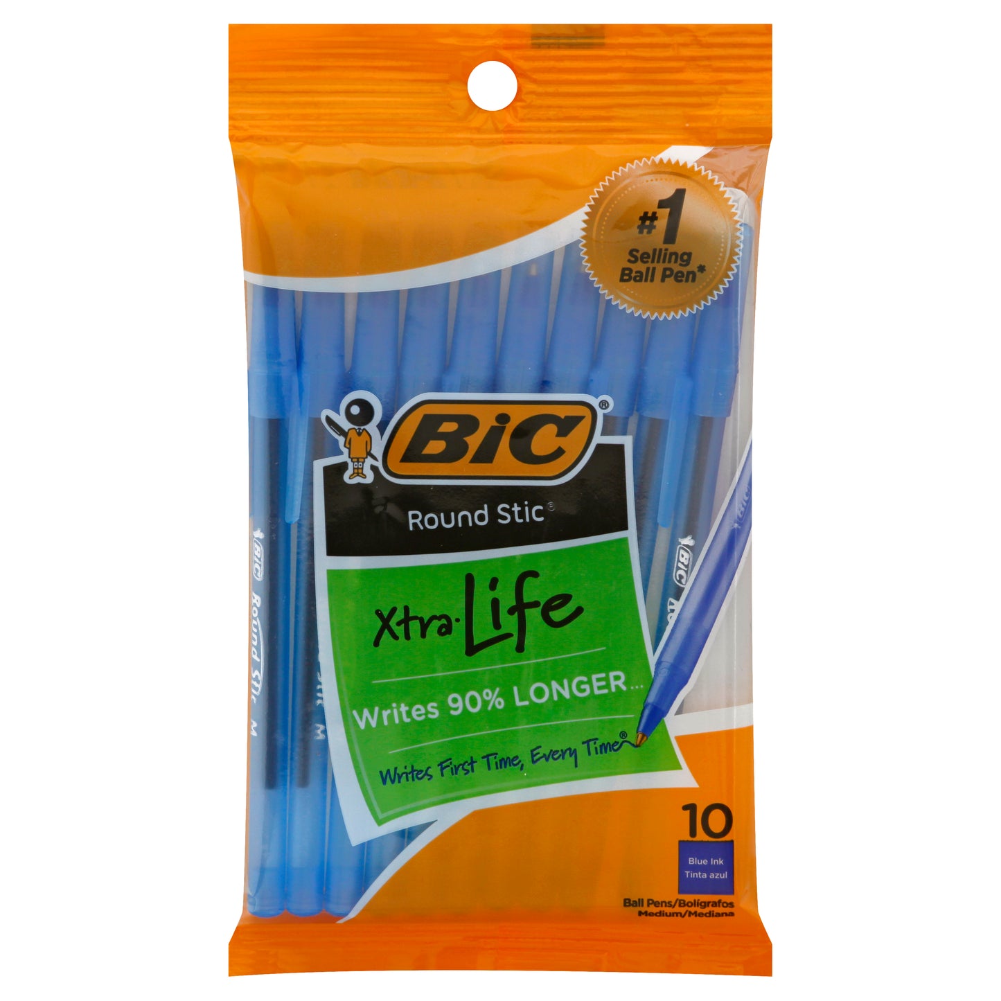 BiC Round Stic Xtra Life Blue Ink Medium Ball Pens 10 ea