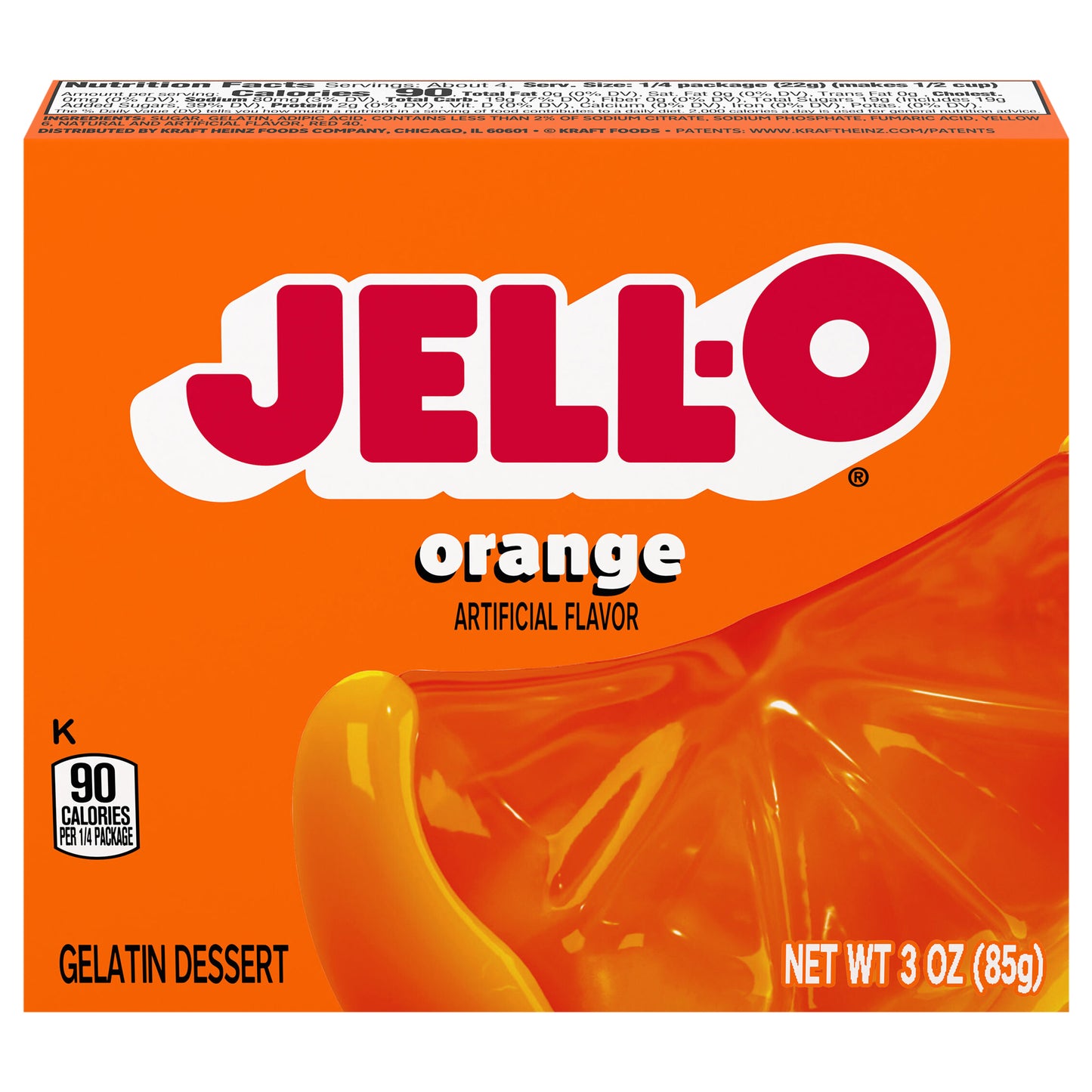 Jell-O Orange Artificially Flavored Gelatin Dessert Mix, 3 oz Box