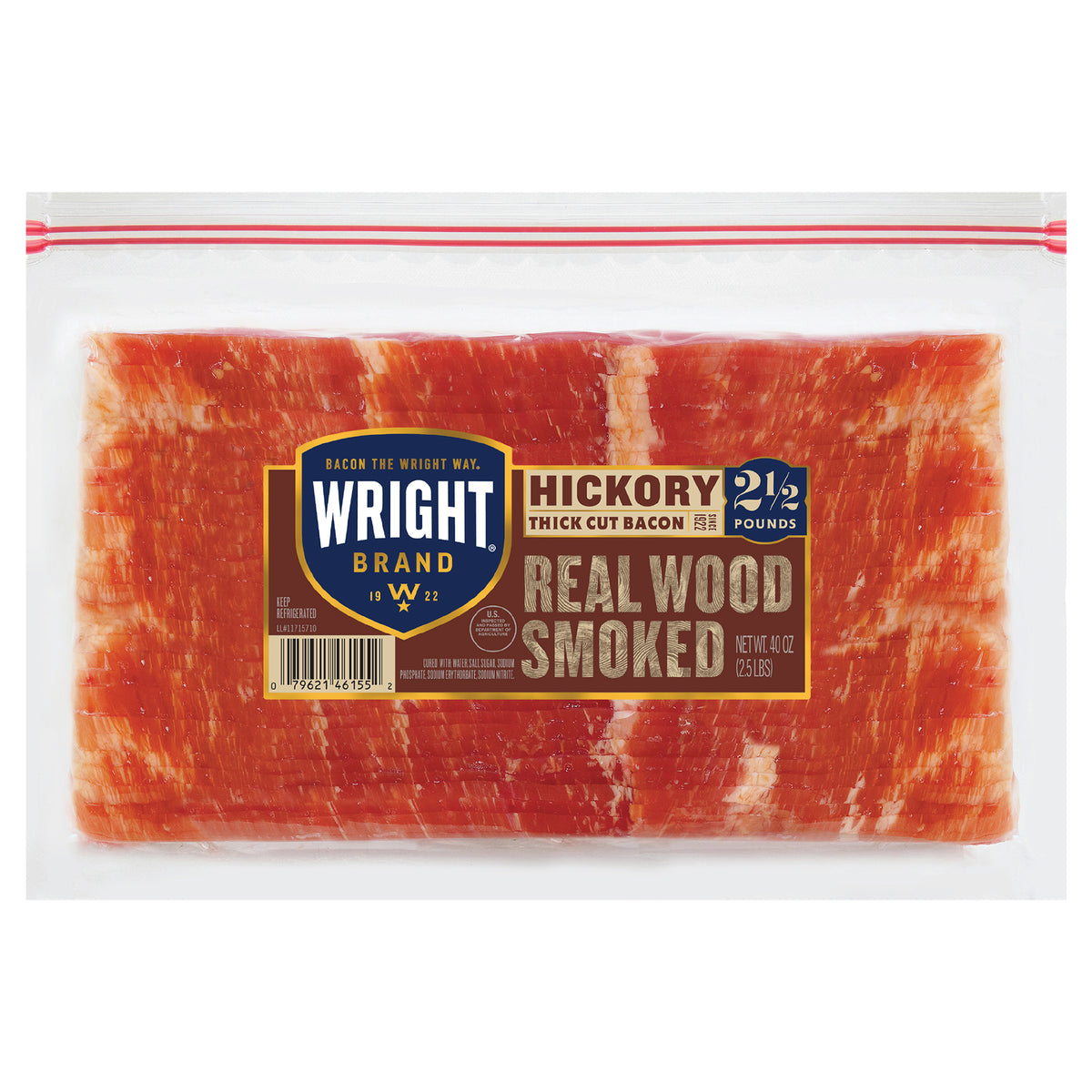 Wright Brand Thick Cut Hickory Bacon, 2.5 lb