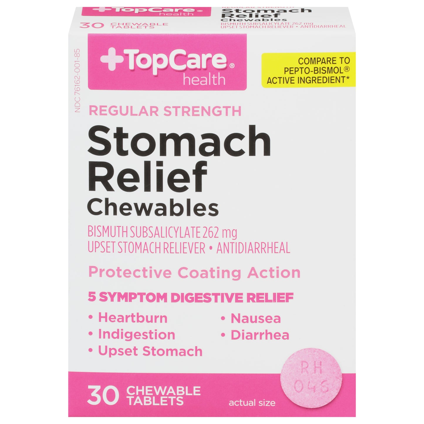 TopCare Health Chewables Regular Strength 262 mg Stomach Relief 30 Tablets