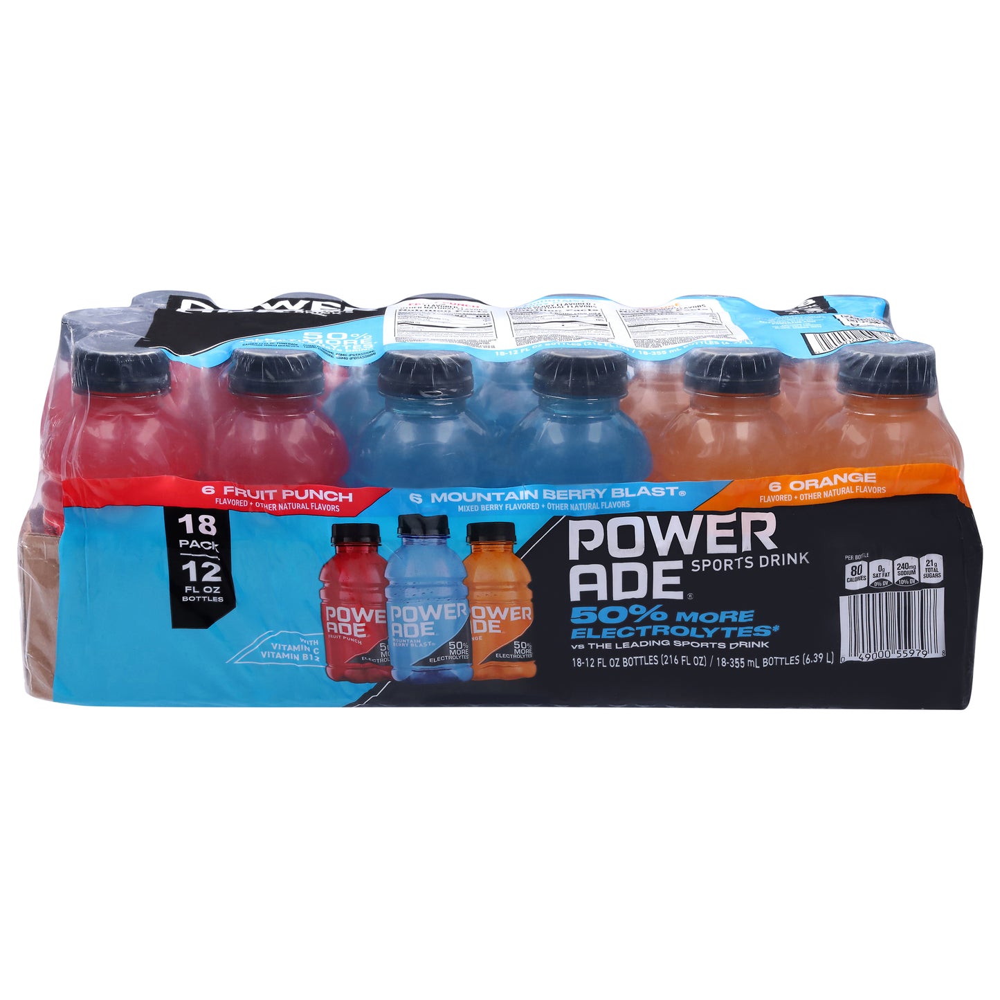Powerade Fruit Punch/Mountain Berry Blast/Orange Sports Drink 18 - 12 fl oz Bottles