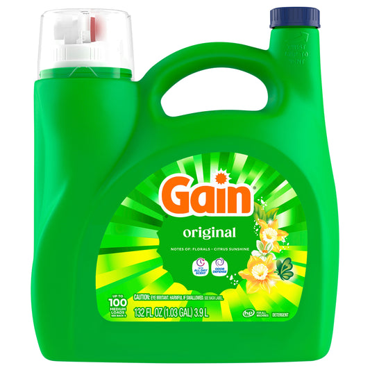 Gain Liquid Laundry Detergent, Now with Odor Defense, Original Scent, 132 fl oz, 100 Loads
