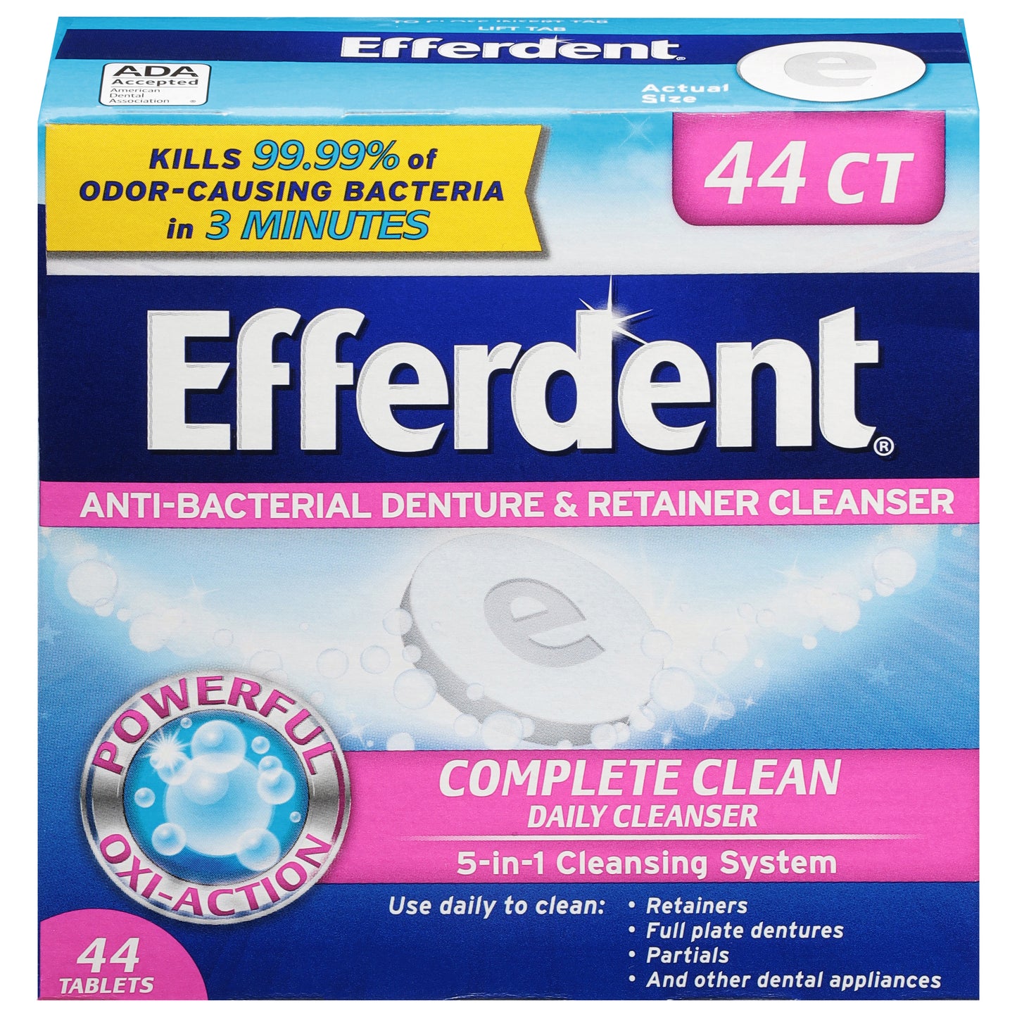 Efferdent Complete Clean Anti-Bacterial Denture & Retainer Cleanser 44 Tablets