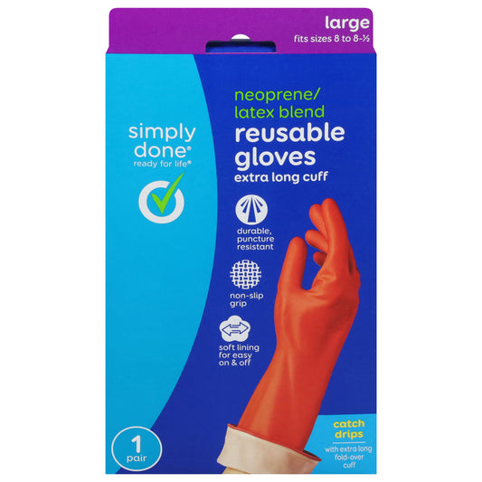 Simply Done Extra Long Cuff Neoprene/Latex Blend Reusable Gloves Large 1 pr