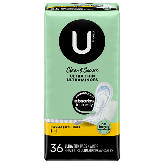 U by Kotex Clean & Secure Ultra Thin Pads with Wings, Regular Absorbency, 36 Count