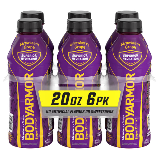 BODYARMOR SuperDrink Strawberry Grape Bottles, 20 fl oz, 6 Pack