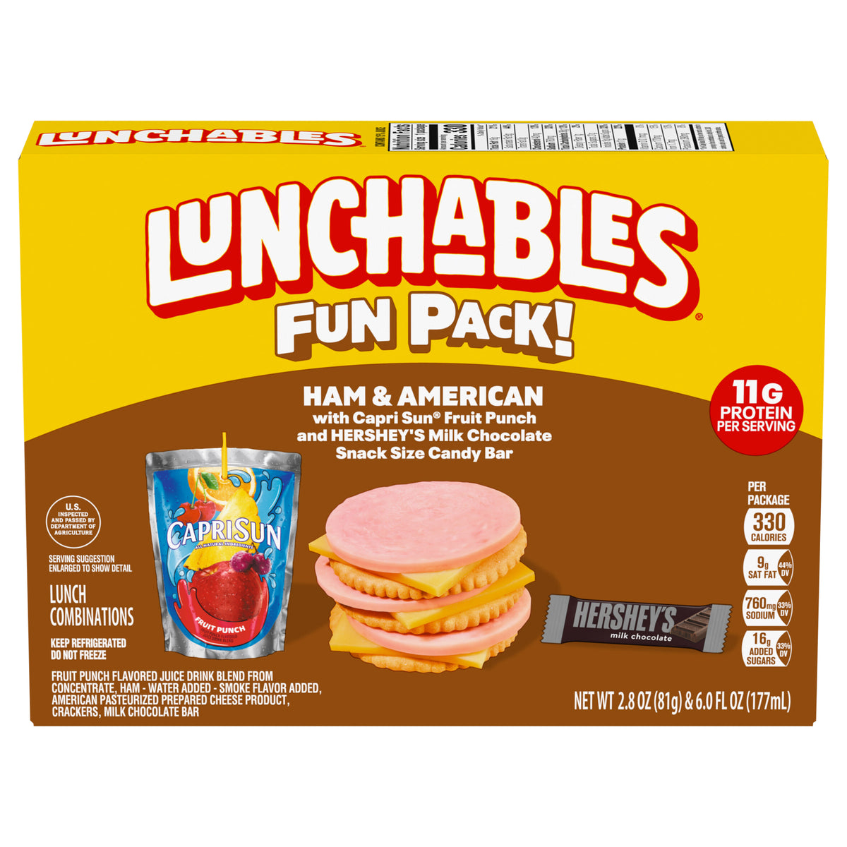 Lunchables Ham & American with Capri Sun Fruit Punch & Hershey's Milk Chocolate Bar Fun Pack, 2.8 oz & 6 fl oz Package