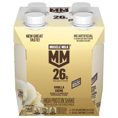 Muscle Milk High Protein Shake with Ultra-Filtered Milk Vanilla Creme 11 Fl Oz, 4 Count