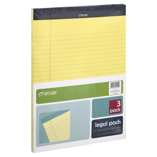 Top Flight 3 Pack Canary Legal Pads 3 ea