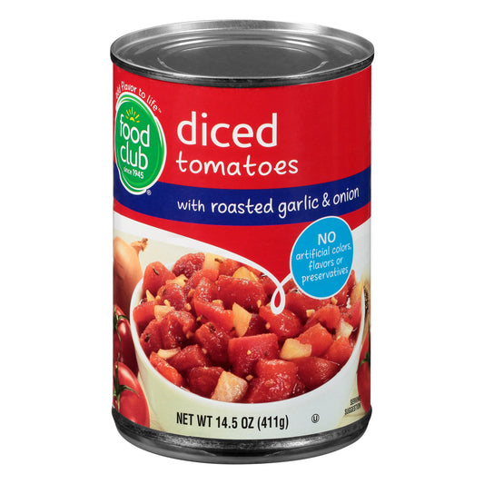 Food Club Diced with Roasted Garlic & Onion Tomatoes 14.5 oz