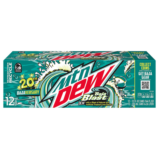 Mtn Dew Baja Blast DEW With a Blast Of Natural & Artificial Tropical Lime Flavor 12 Fl Oz 12 Count