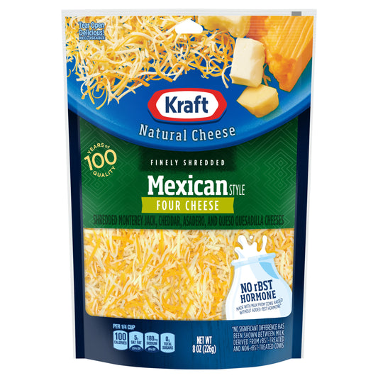 Kraft Mexican Style Four Cheese Blend Shredded Cheese, 8 oz Bag