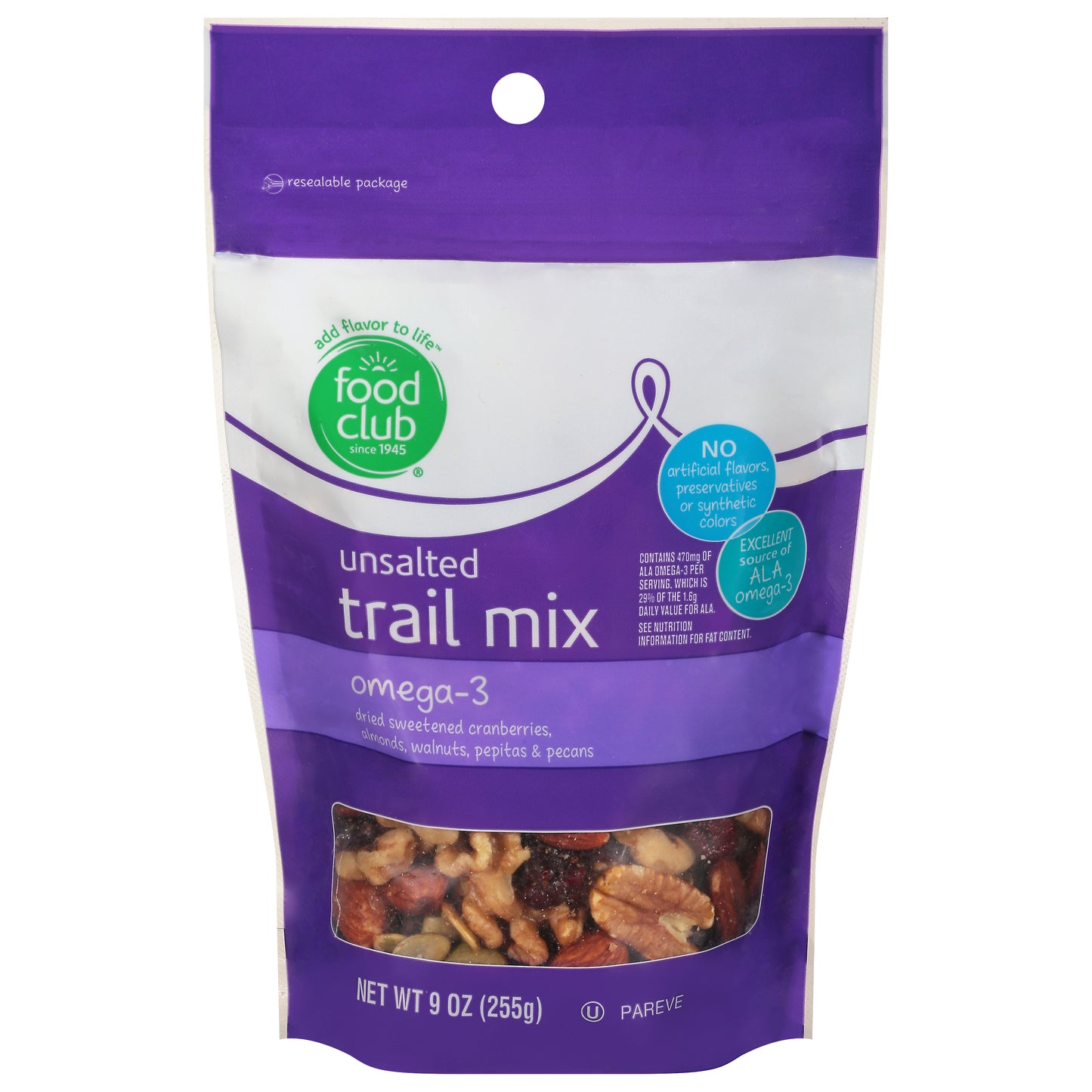 Food Club Unsalted Omega-3 Trail Mix 9 oz